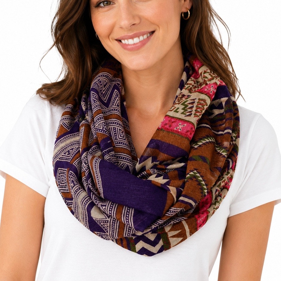 Guc Bohemian Chic Multicolor Infinity Scarf. Size Os.
